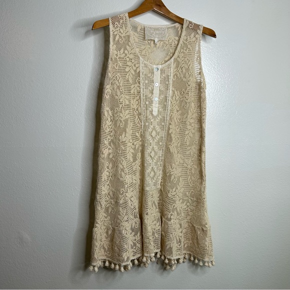 Temptation Positano 100% Cotton Cream Crochet Lace Tunic Mini Dress Size L - Picture 5 of 12